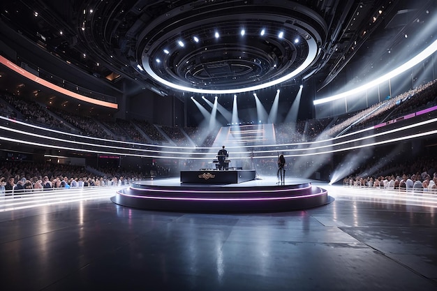 El concierto del futuro los tonos metálicos el blanco prístino ilumina la sinfonía sónica para llenar este espacio