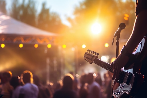 Foto concierto de rock en un área grande con muchos visitantes