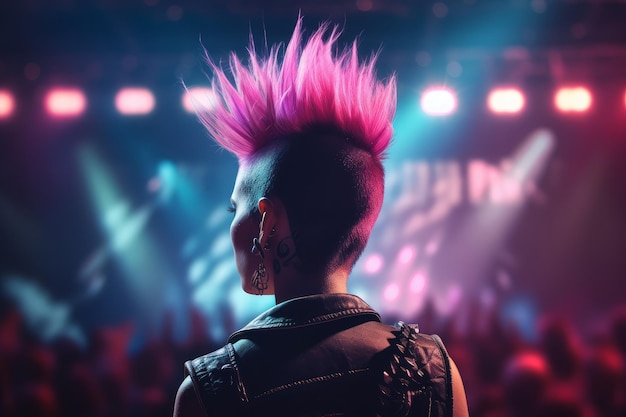 Concierto de rock de pelo rosa de mujer punk Generar Ai