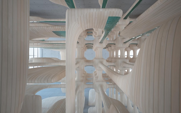 Concreto abstrato escuro vazio e interior liso de madeira Fundo arquitetônico 3D