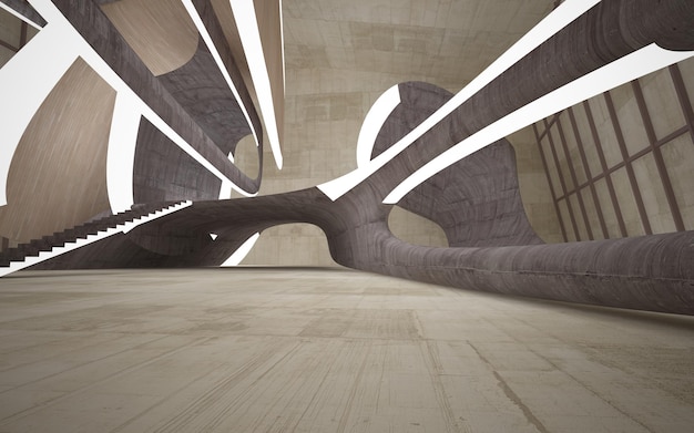 Concreto abstrato escuro vazio e interior liso de madeira Fundo arquitetônico ilustração 3D