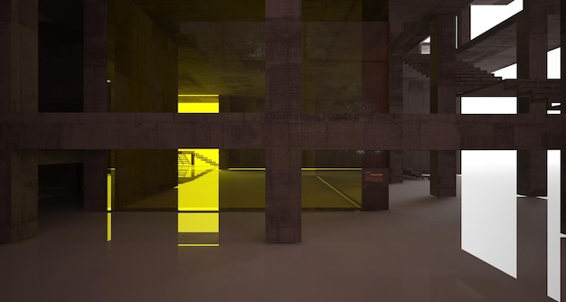 Concreto arquitetônico abstrato e interior de metal enferrujado de uma casa minimalista