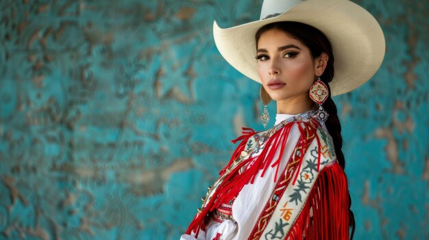 Foto un concursante modelando elegantemente un traje occidental tradicional que representa el patrimonio y la cultura