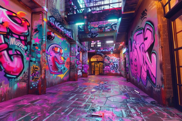 Foto concurso de arte de rua vibrante com artistas de graffiti