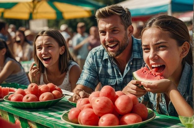 Un concurso de sandía en una feria de verano