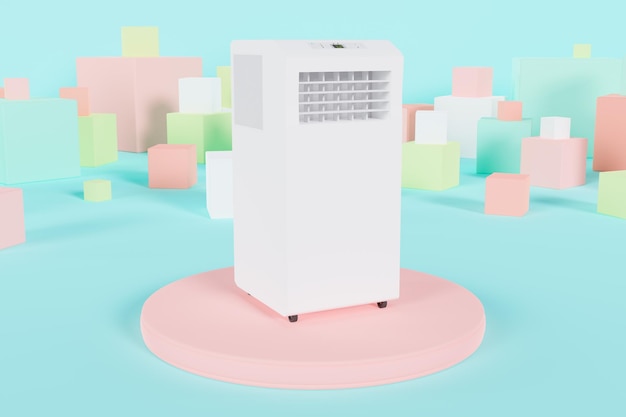 condicionador de ar portátil no fundo dos cubos 3d