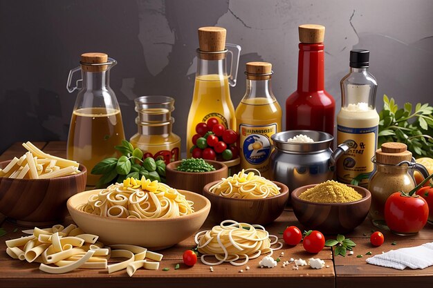 Condimentos para la preparación de pasta italiana