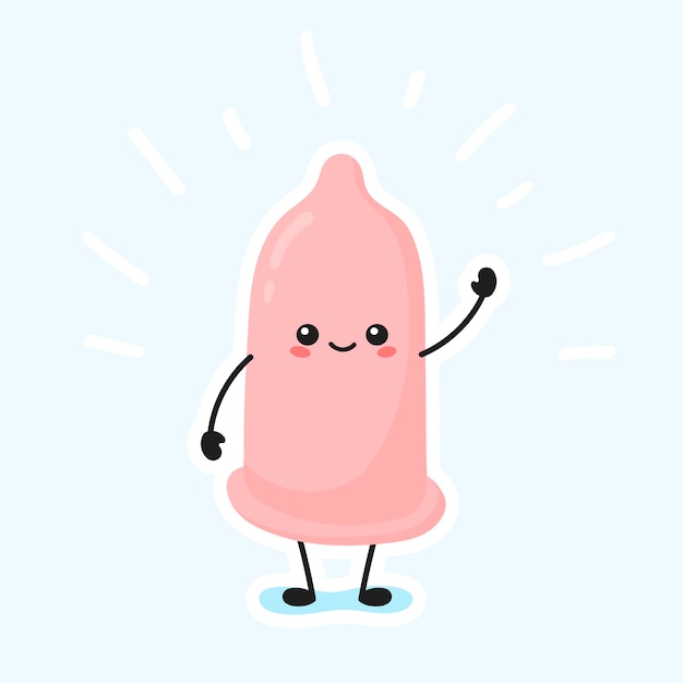 Condón rosa kawaii. sexo protegido. Estilo de dibujos animados.