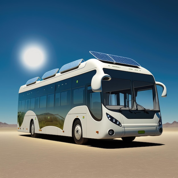 Conducción de autobuses con energía solar en el campo creada con tecnología de inteligencia artificial generativa