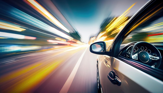 Foto conducción de automóviles en la ciudad con fondo de movimiento borroso