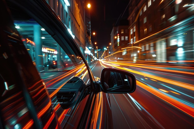 Foto conducción nocturna rápida en la gran ciudad al estacionamiento subterráneo