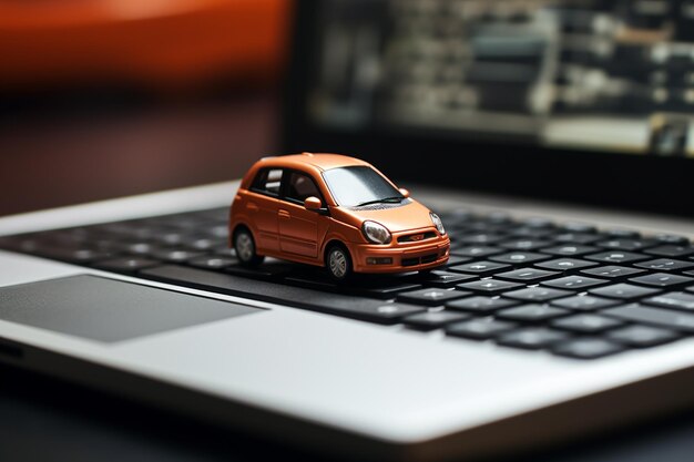 Conduce un coche en miniatura digital en una computadora portátil