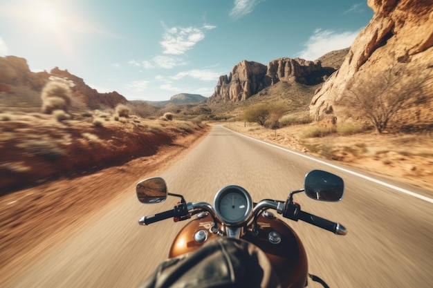 Conducir una motocicleta por una carretera panorámica Vista de verano Generar Ai