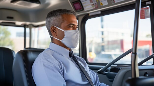 Conductor de autobús con una máscara