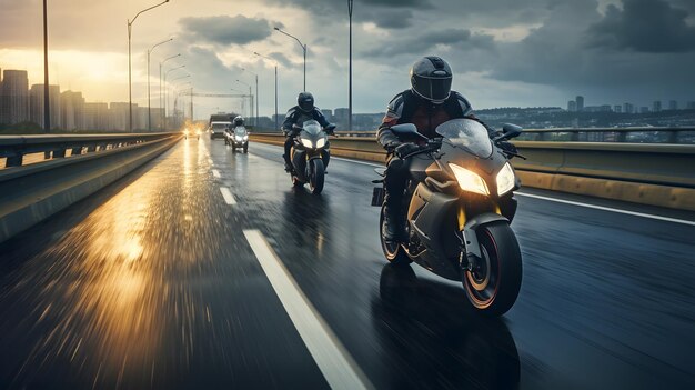 Conductores de motocicletas en la autopista