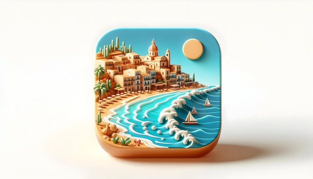 Ícone 3D como Sicilian Shores Explore Sicily praias de areia e charmes cidades de colina para uma quintessência