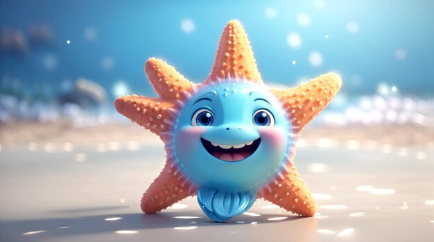 Ícone 3D de desenho animado de estrela-de-mar sorridente