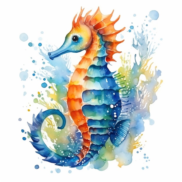 Ícone colorido do cavalo-marinho em uma ilustração de fundo branco geração AI