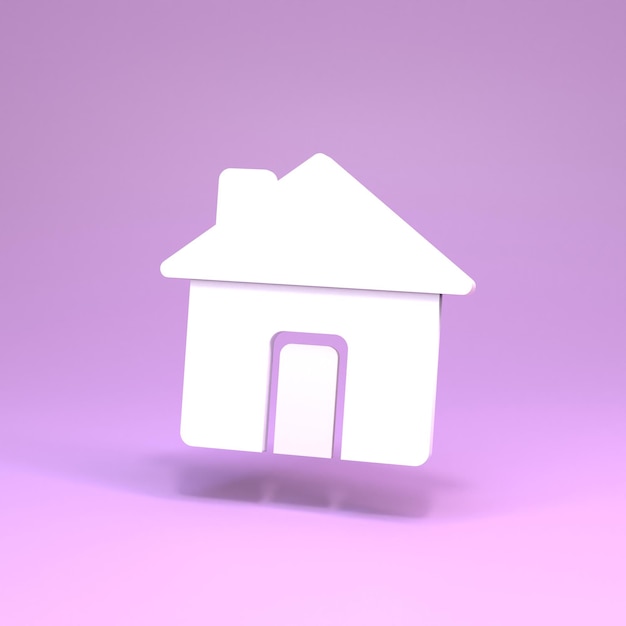 Ícone da casa em um fundo roxo. renderização em 3D
