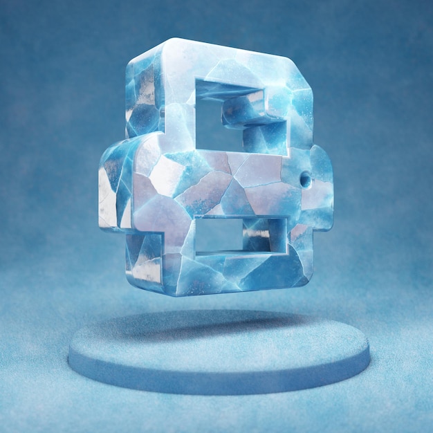 Ícone da impressora. Símbolo de impressora de gelo azul rachado no pódio de neve azul. Ícone de mídia social para site, apresentação, elemento de modelo de design. Renderização 3D.