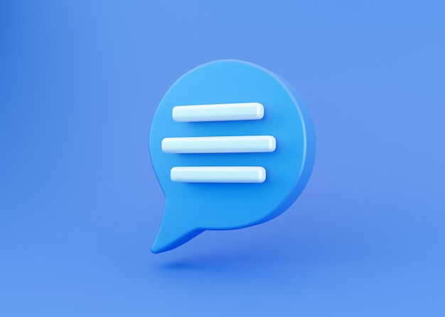 Ícone de bate-papo da bolha do discurso 3D azul isolado sobre fundo azul. Conceito criativo de mensagem com espaço de cópia para o texto. Símbolo de bate-papo de comunicação ou comentário. Conceito de minimalismo. Ilustração 3D render