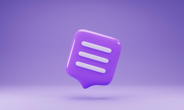 Ícone de bate-papo de bolha isolado no fundo roxo Ilustração de renderização 3d do conceito de sinal de notificação de bate-papo