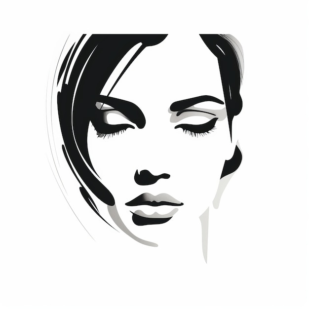 Ícone de beleza feminina desenhado à mão com iluminação de alta precisão e alto contraste