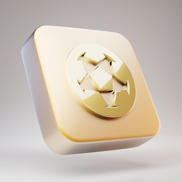 Ícone de bola de futebol. Símbolo dourado da bola de futebol na placa de ouro fosco. Ícone de mídia social renderizado 3D.