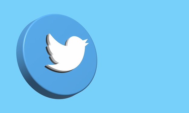 Ícone de botão de círculo do Twitter 3D modelo elegante espaço em branco