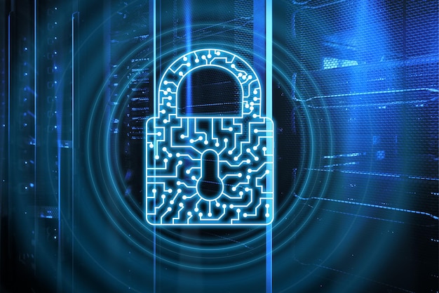 Ícone de cadeado de segurança cibernética, privacidade de informações, proteção de dados, internet e conceito de tecnologia