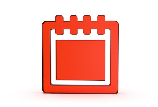 Ícone de calendário 3d renderizado isolado no fundo branco com sombra