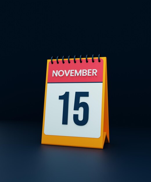 Ícone de calendário de mesa realista de novembro ilustração 3D Data 15 de novembro