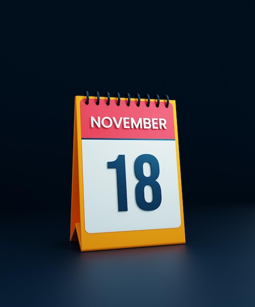 Ícone de calendário de mesa realista de novembro ilustração 3D Data 18 de novembro