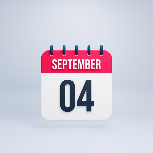 Ícone de calendário realista de setembro 3D renderizado 04 de setembro