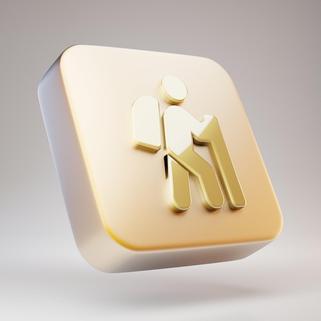 Ícone de caminhada. Símbolo dourado de caminhadas na placa de ouro fosco. Ícone de mídia social renderizado 3D.