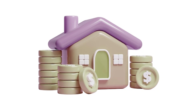 Ícone de casa 3d Render house para o conceito de empréstimo hipotecário imobiliário e página inicial