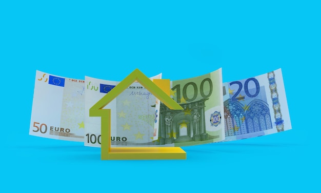 Ícone de casa com notas de euro