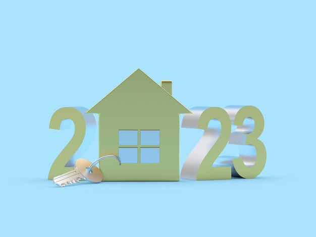 Ícone de casa com o número de ano novo. 3D