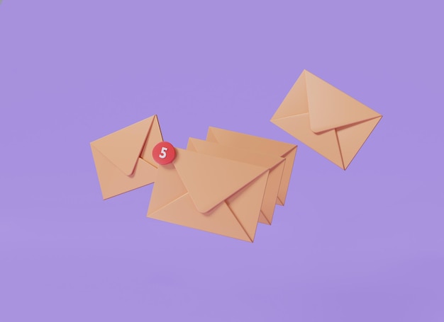 Ícone de cinco envelopes com mensagem de marcador vermelho Notificação de e-mail Ler mensagem on-line e-mail não lido Ícone de correio Notícias e convites de negócios Documento de escritório ou mensagem ilustração de renderização 3d