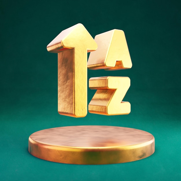 Ícone de classificação AZ. Símbolo Fortuna Gold Classificar AZ com fundo Tidewater Green. Ícone de mídia social renderizado 3D.