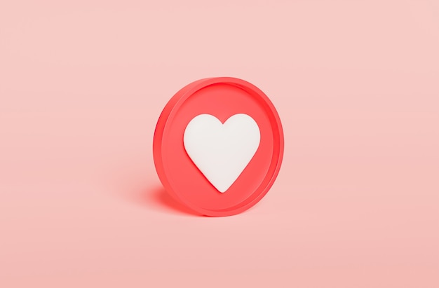 Ícone de coração 3D no círculo vermelho