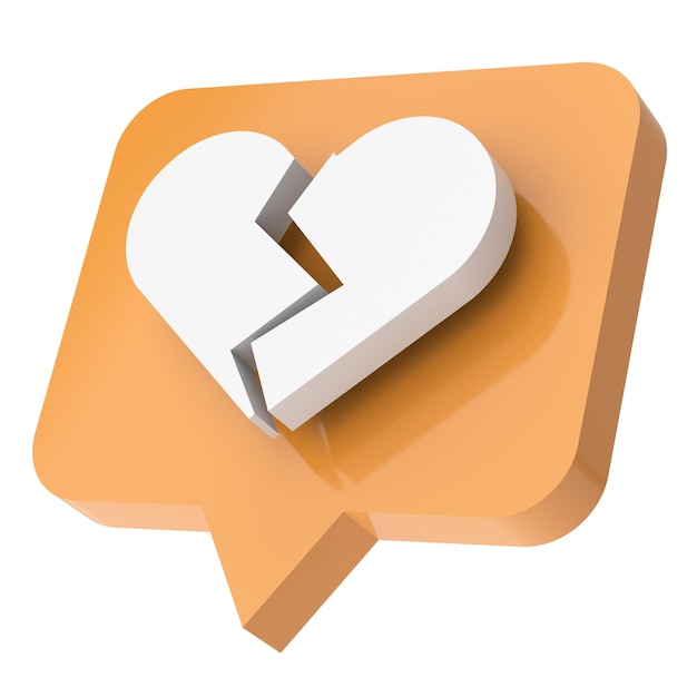 Ícone de coração partido Ilustração 3D do ícone de antipatia