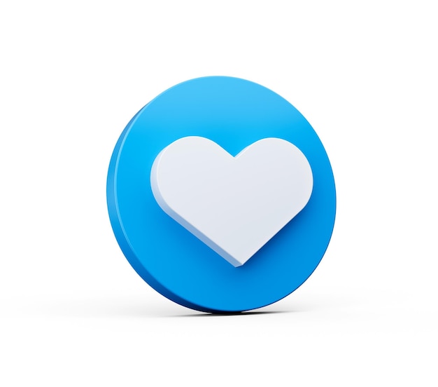 Ícone de coração Símbolo de amor romântico Botão de círculo azul com ilustração 3d de ícone da web 3d