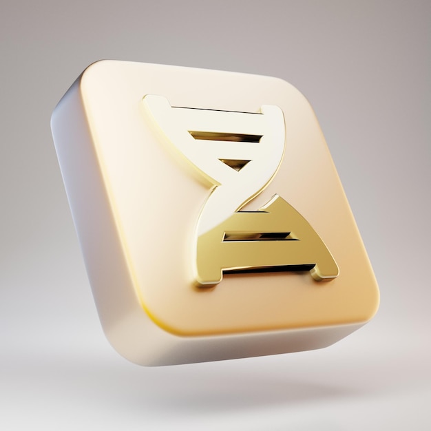 Ícone de DNA. Símbolo dourado do DNA na placa de ouro fosco. Ícone de mídia social renderizado 3D.