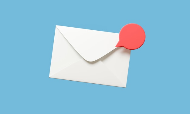 Ícone de e-mail com ilustração de renderização 3d do logotipo de correio não lido de notificação