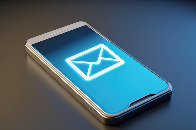 Ícone de e-mail no fundo azul da tela do celular IA generativa