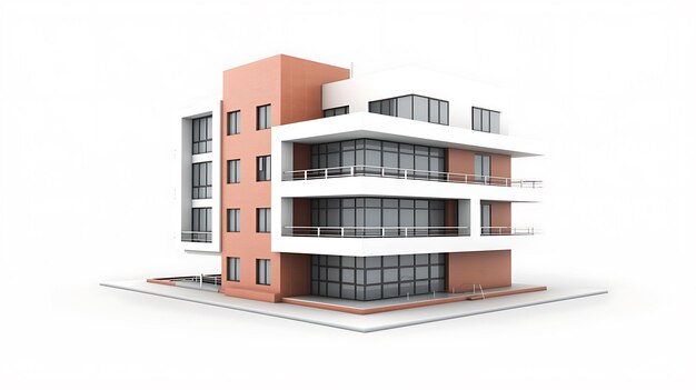 Ícone de edifício renderizado em 3D isolado em fundo branco