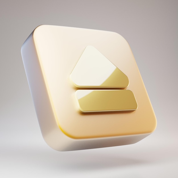 Ícone de ejeção. Símbolo de ejeção dourado na placa de ouro fosco. Ícone de mídia social renderizado 3D.