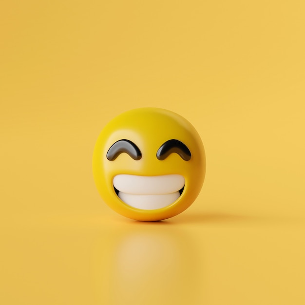 Ícone de emoji de sorriso na ilustração 3d de fundo amarelo