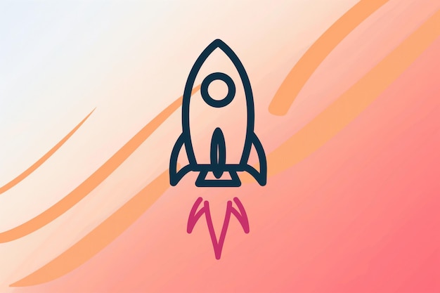Ícone de foguete minimalista lançando com fundo abstrato e colorido representando progresso de inovação e criatividade na exploração espacial e voo de inicialização